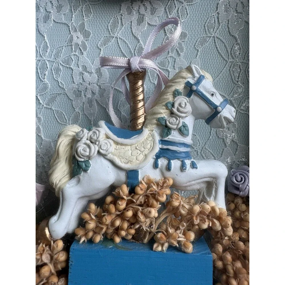 Vintage 90s Carousel Shadowbox Cottagecore Clock Tested